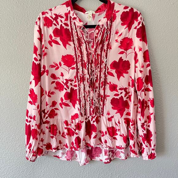 Matilda Jane Miri Floral Jeweled Tunic Mandarin Collar Ruffle Blouse Medium - Picture 2 of 11